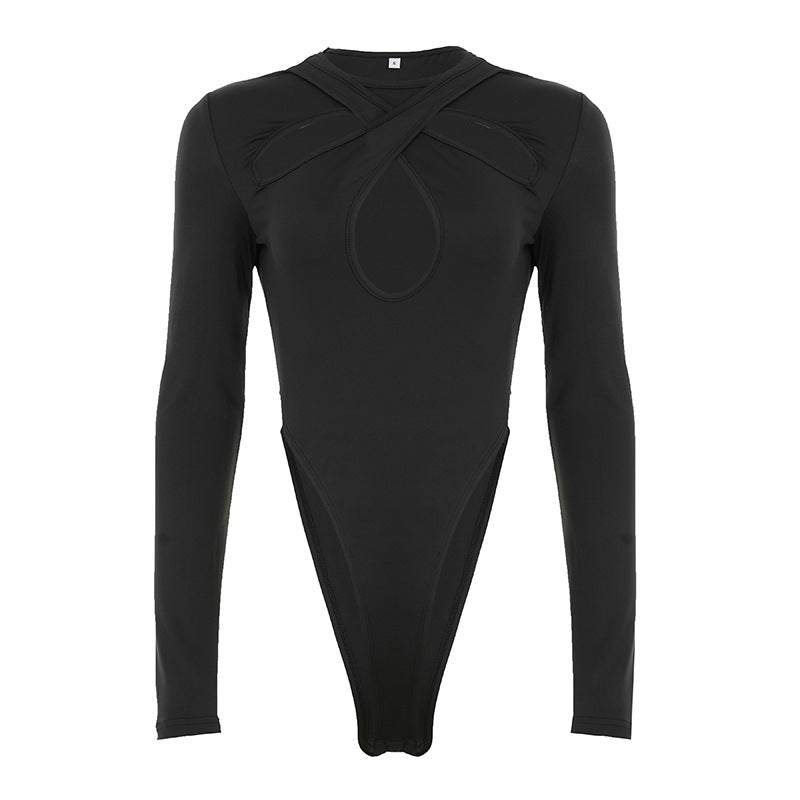 Damer långärmad bodysuit med sofistikerad korsdesign och hög midja Mirla-Eva Jonsson