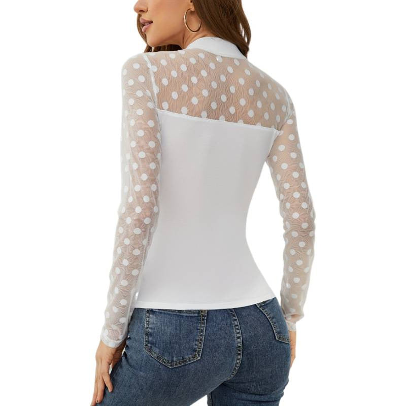 Damer långärmad bodysuit med transparenta prickar och figurnära skärning Mirla-Eva Jonsson