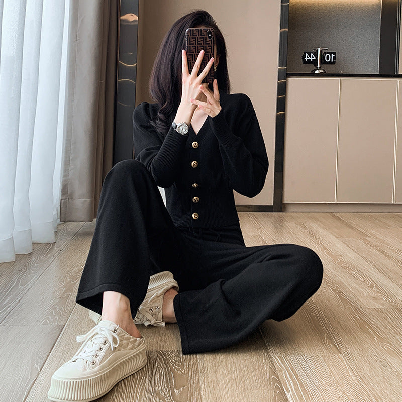 Damer långärmad stickad jumpsuit med elastisk midja Mirla-Eva Jonsson