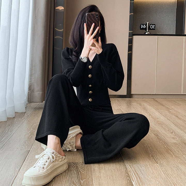Damer långärmad stickad jumpsuit med elastisk midja Mirla-Eva Jonsson