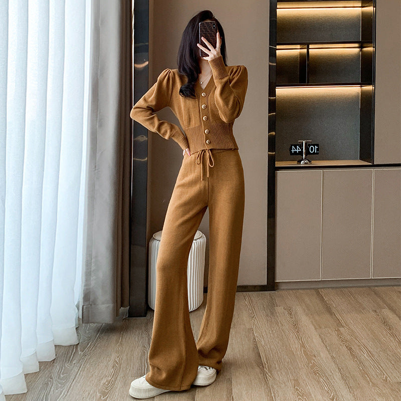 Damer långärmad stickad jumpsuit med elastisk midja Mirla-Eva Jonsson