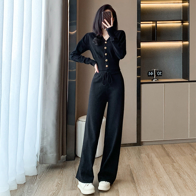 Damer långärmad stickad jumpsuit med elastisk midja Mirla-Eva Jonsson