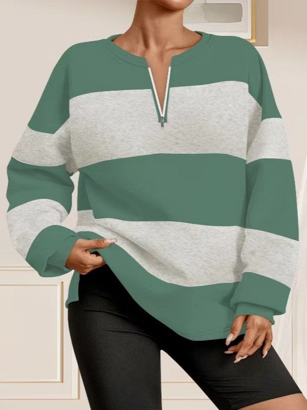 Damer långärmad sweatshirt med modern dragkedja och randig design Mirla-Eva Jonsson