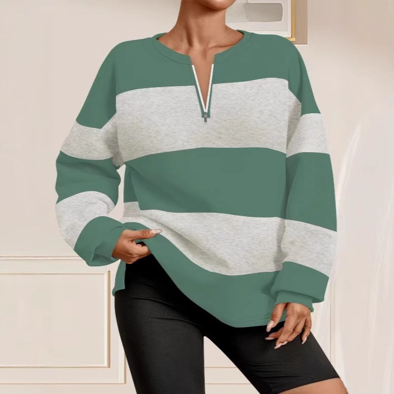 Damer långärmad sweatshirt med modern dragkedja och randig design Mirla-Eva Jonsson