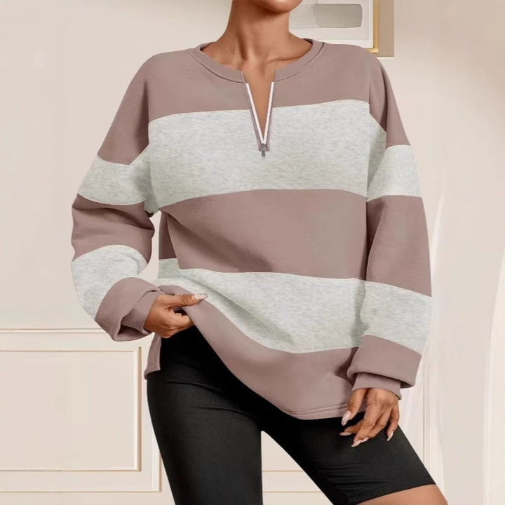 Damer långärmad sweatshirt med modern dragkedja och randig design Mirla-Eva Jonsson