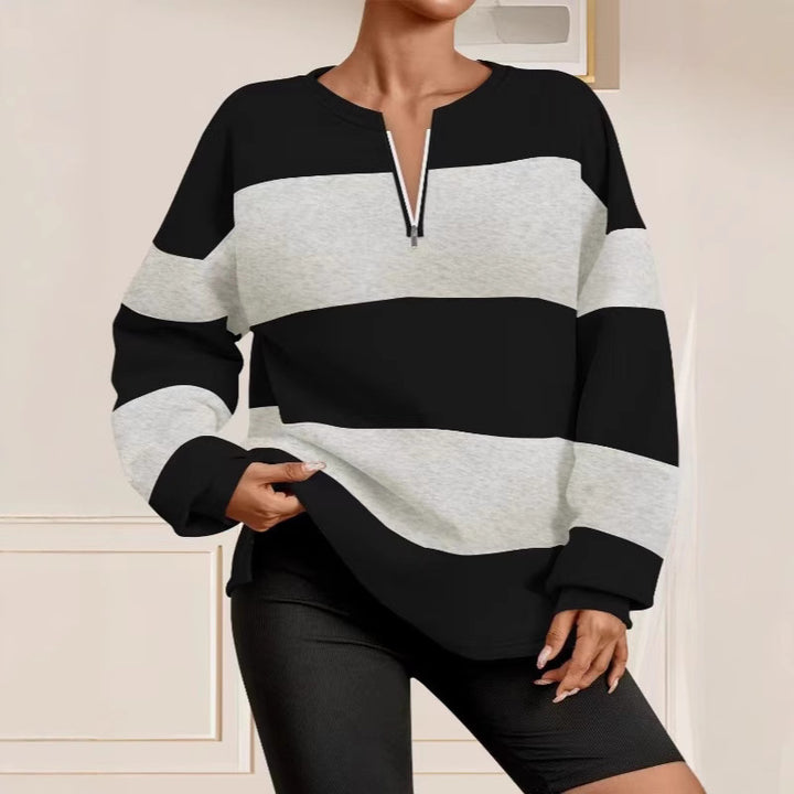 Damer långärmad sweatshirt med modern dragkedja och randig design Mirla-Eva Jonsson