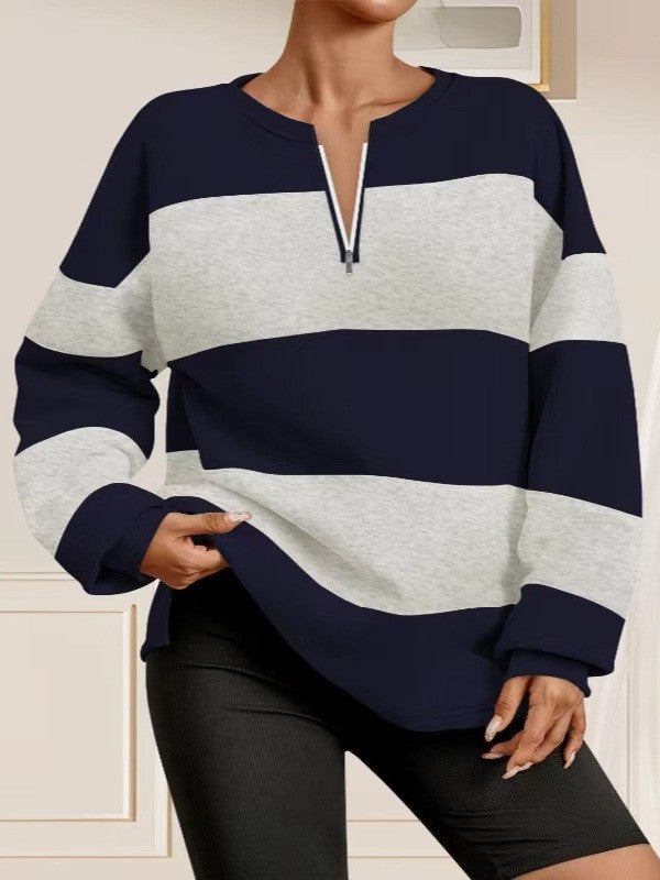 Damer långärmad sweatshirt med modern dragkedja och randig design Mirla-Eva Jonsson