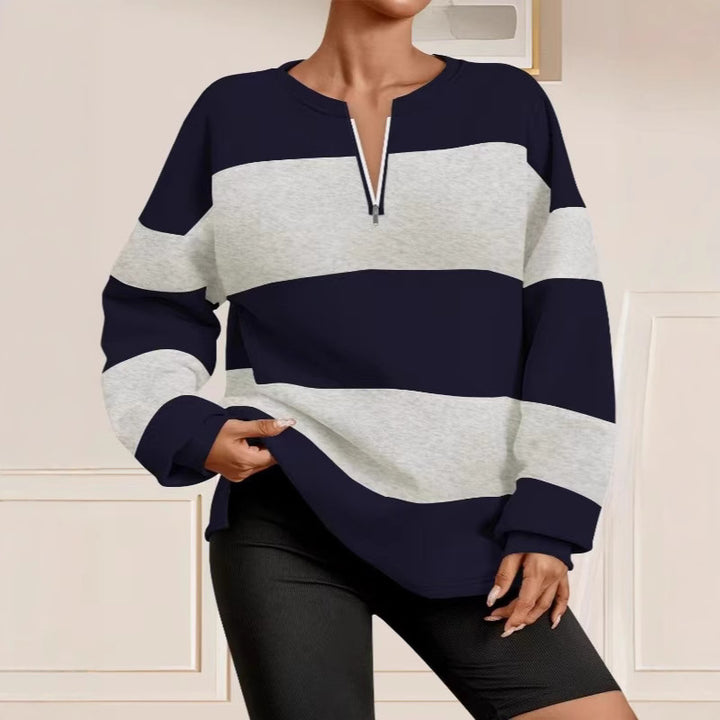 Damer långärmad sweatshirt med modern dragkedja och randig design Mirla-Eva Jonsson