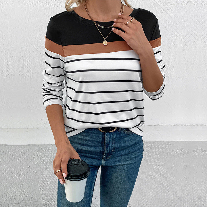 Damer långärmad t-shirt med modernt randmönster och elastiska muddar Mirla-Eva Jonsson