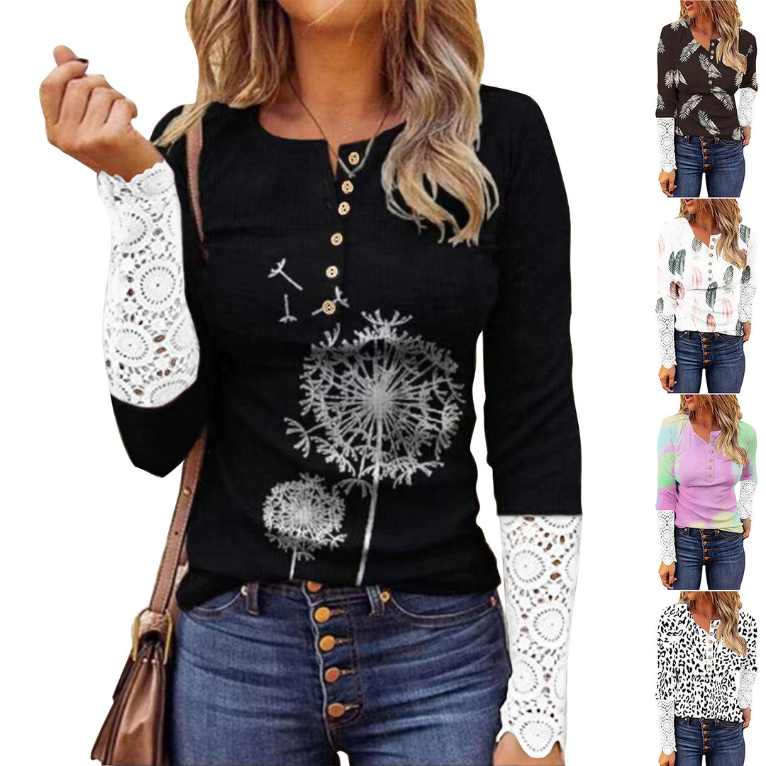 Damer långärmad t-shirt med spets och modernt leomönster Eva Jonsson-Eva Jonsson