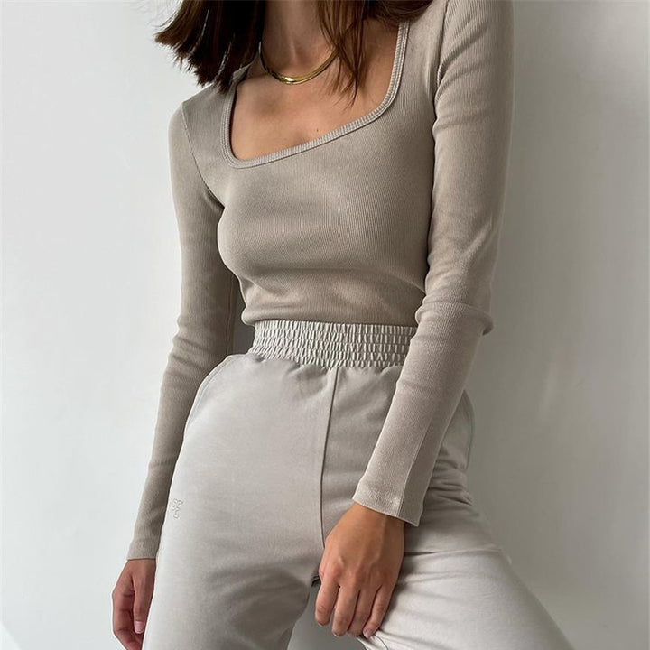 Damer långärmad topp med fyrkantig halsringning och ribbad struktur Eva Jonsson-Eva Jonsson