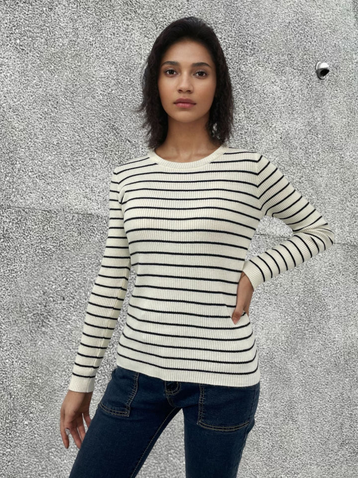 Damer långärmad tröja med fina ränder och vid passform Eva Jonsson-Eva Jonsson