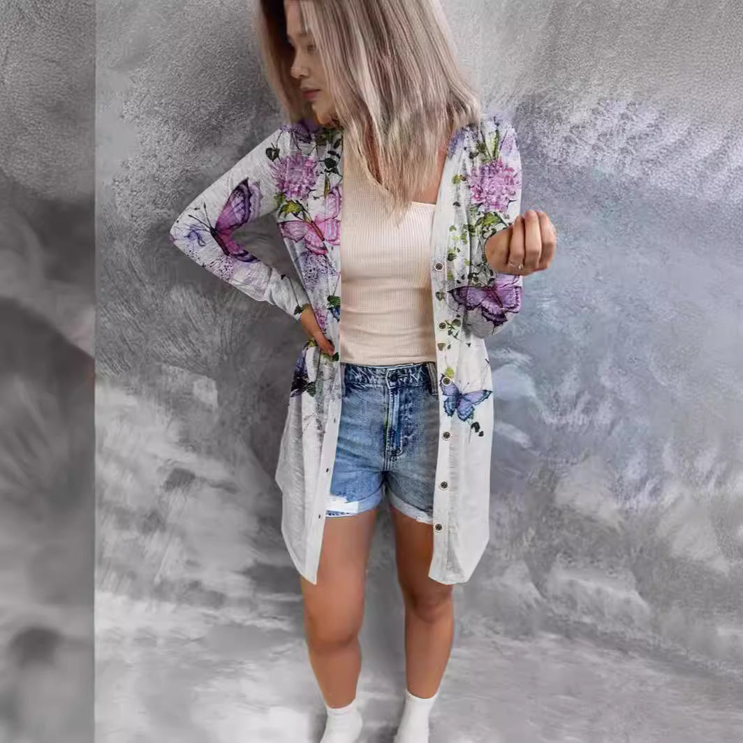 Damer längre blusjacka med blommönster Mirla-Eva Jonsson