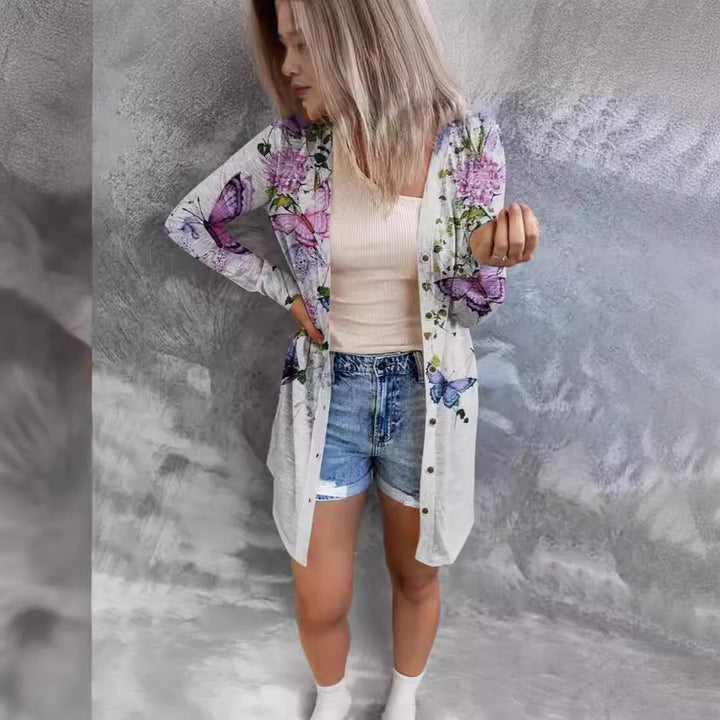 Damer längre blusjacka med blommönster Mirla-Eva Jonsson