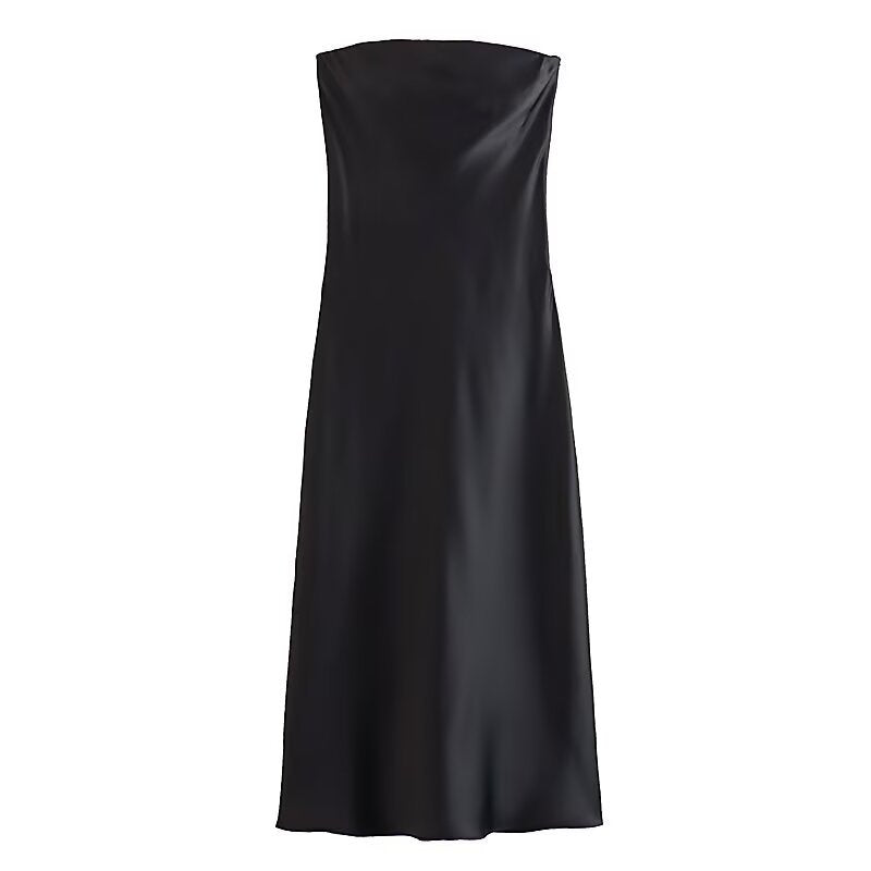 Damer långt aftonklänning i elegant satinlook med strapless design Mirla-Eva Jonsson