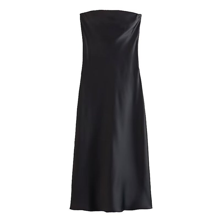 Damer långt aftonklänning i elegant satinlook med strapless design Mirla-Eva Jonsson