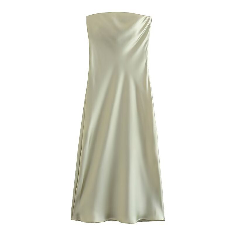 Damer långt aftonklänning i elegant satinlook med strapless design Mirla-Eva Jonsson