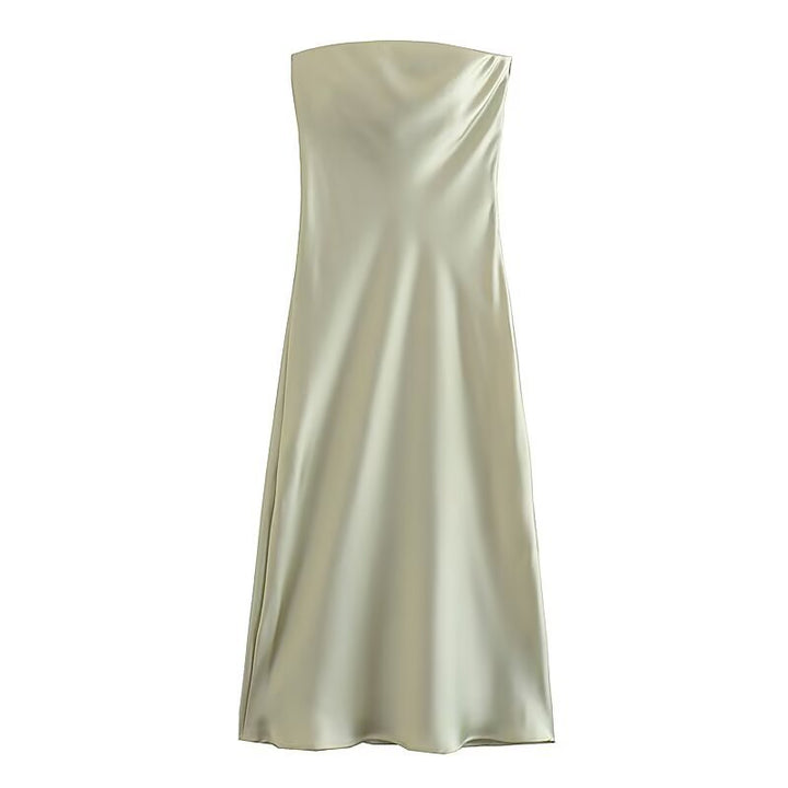 Damer långt aftonklänning i elegant satinlook med strapless design Mirla-Eva Jonsson