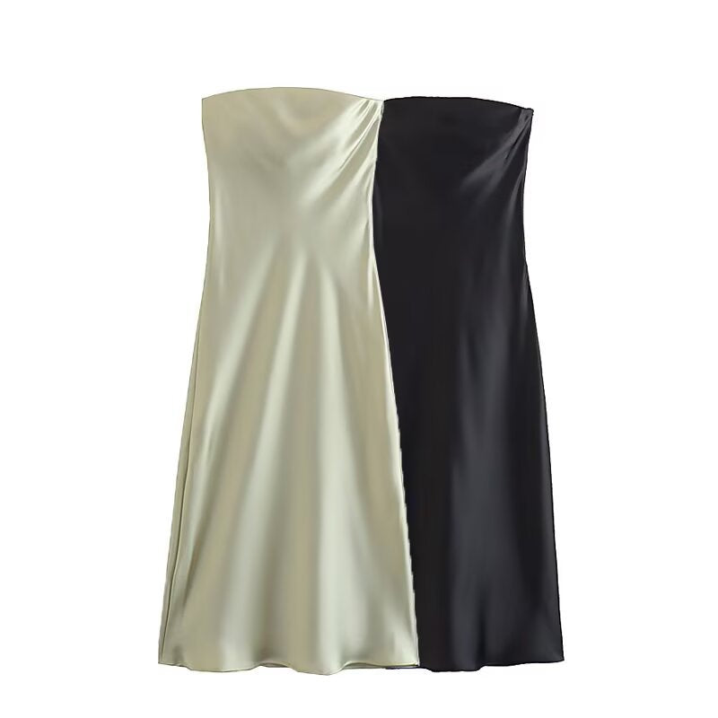 Damer långt aftonklänning i elegant satinlook med strapless design Mirla-Eva Jonsson