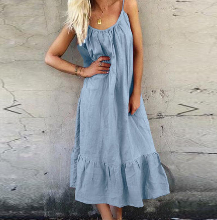 Damer lätt flödande spaghettibandstopp maxiklänning med volangkant Mirla-Eva Jonsson