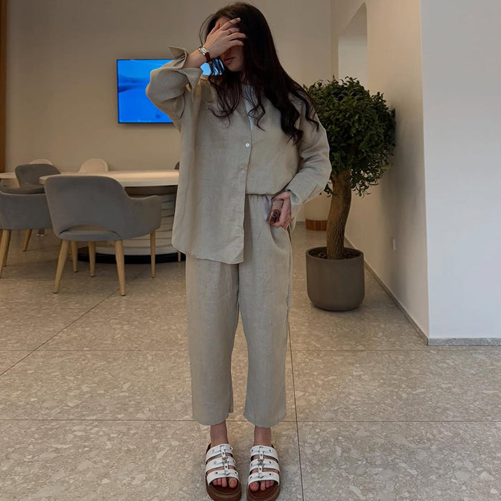 Damer lätt linne lounge wear med lös passform Mirla-Eva Jonsson