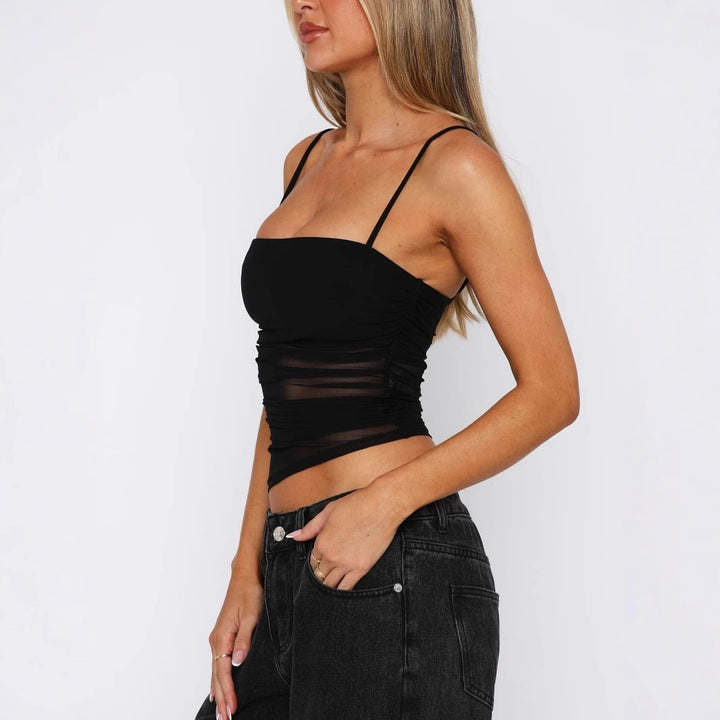 Damer lätt ryschskjorta med spaghetti band och transparenta insatser Mirla-Eva Jonsson