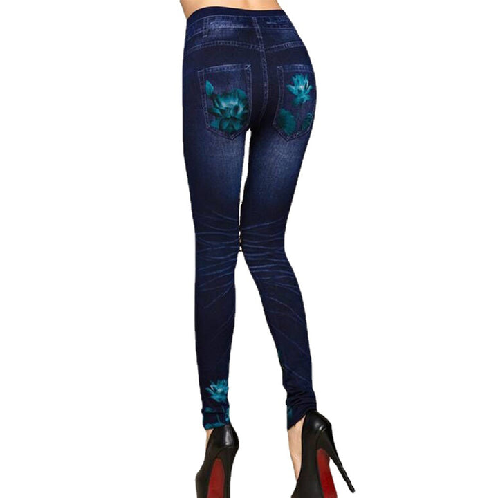 Damer leggings i floral denim-look med hög midja och figursydd snitt Mirla-Eva Jonsson