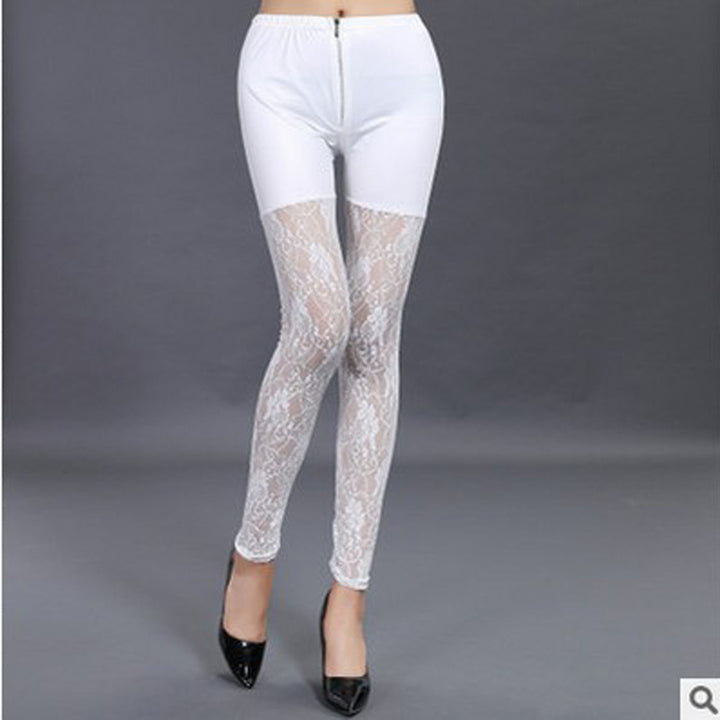 Damer leggings med eleganta spetsdetaljer och hög midja Mirla-Eva Jonsson
