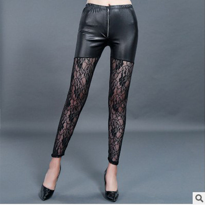 Damer leggings med eleganta spetsdetaljer och hög midja Mirla-Eva Jonsson