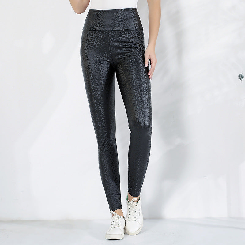 Damer leggings med glittrande leopardmönster och hög midja Mirla-Eva Jonsson