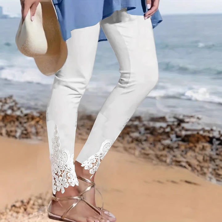 Damer leggings med spetsbesatt fåll och elastiskt midjeband Eva Jonsson-Eva Jonsson