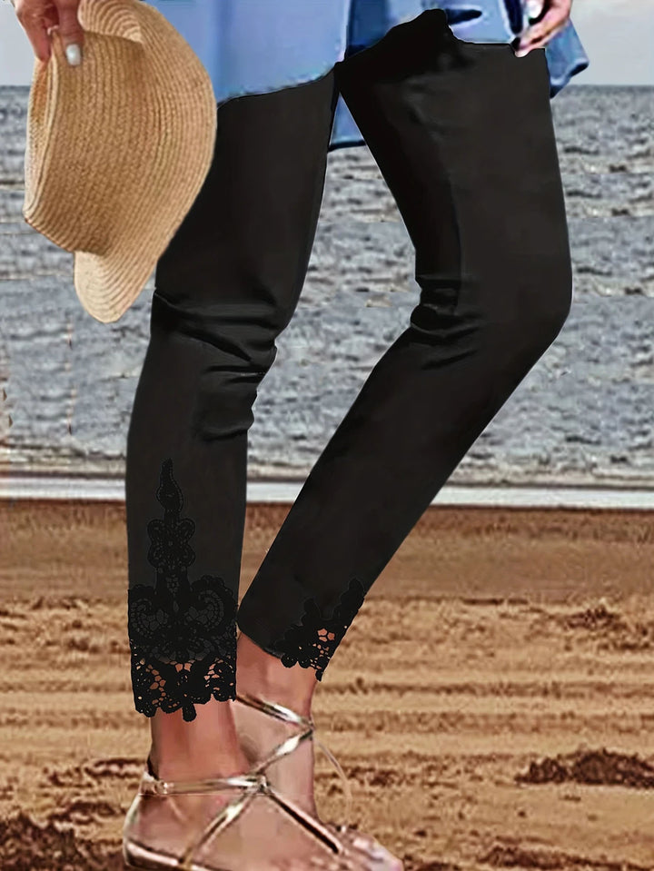 Damer leggings med spetsbesatt fåll och elastiskt midjeband Eva Jonsson-Eva Jonsson