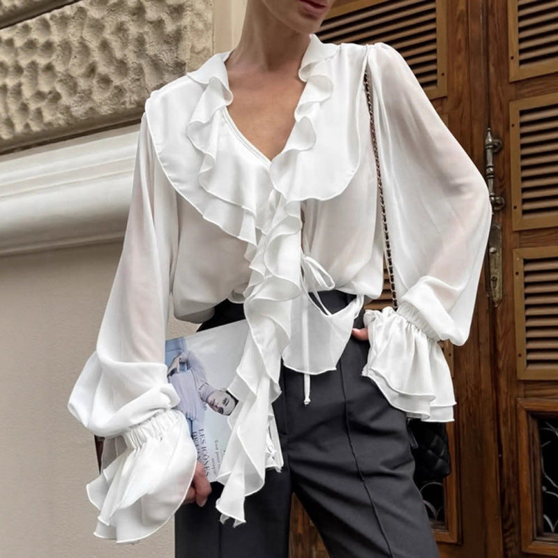 Damer lekfull blus med volanger Mirla-Eva Jonsson