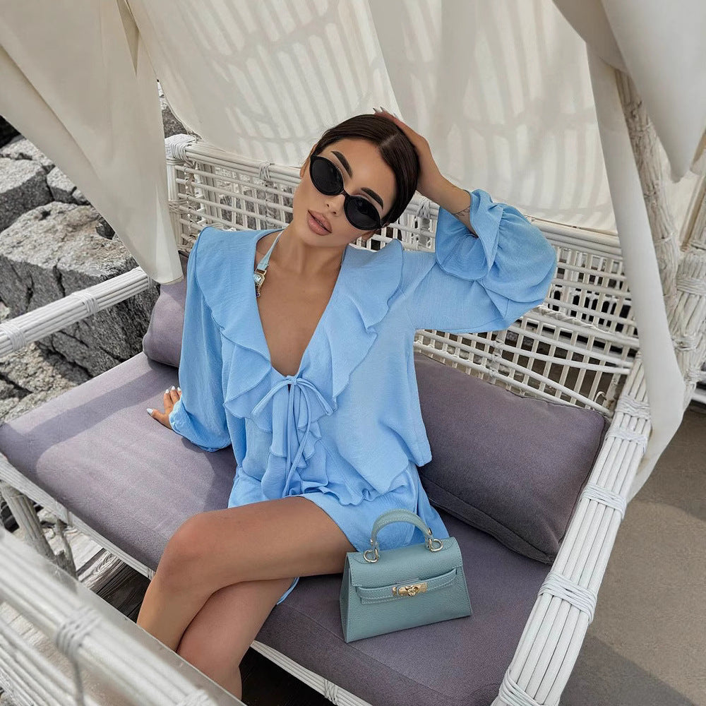 Damer lekfull sommarklänning med volanger och djup V-ringning Eva Jonsson-Eva Jonsson