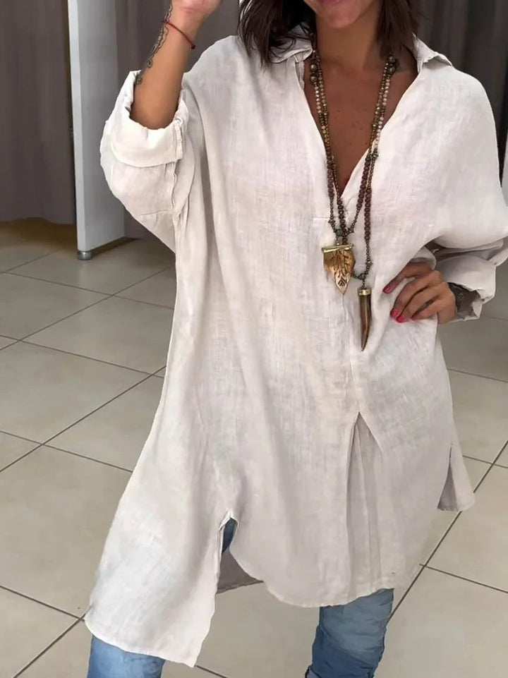 Damer linne tunika med asymmetrisk snitt och eleganta detaljer Eva Jonsson-Eva Jonsson