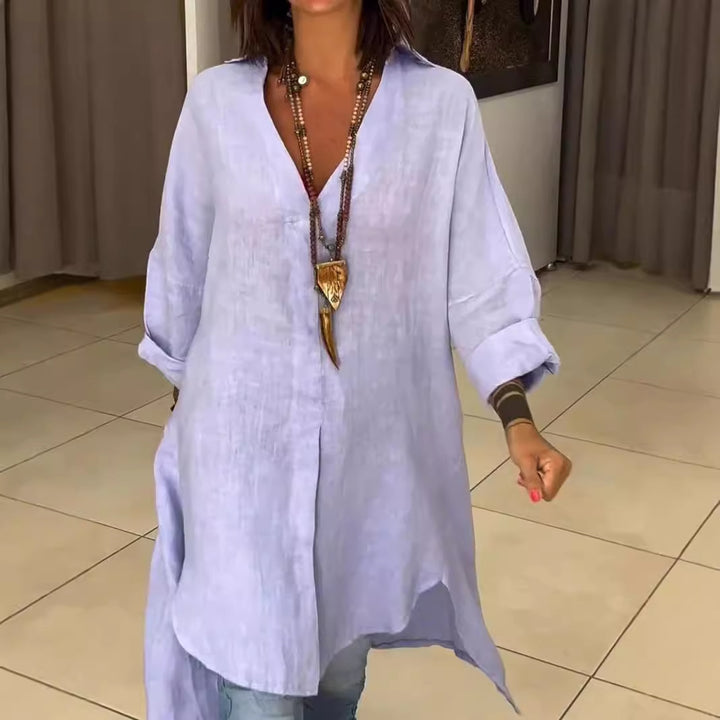 Damer linne tunika med asymmetrisk snitt och eleganta detaljer Eva Jonsson-Eva Jonsson