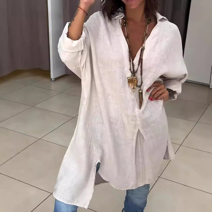 Damer linne tunika med asymmetrisk snitt och eleganta detaljer Eva Jonsson-Eva Jonsson