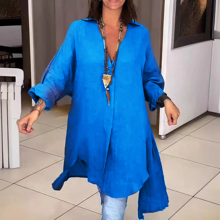 Damer linne tunika med asymmetrisk snitt och eleganta detaljer Eva Jonsson-Eva Jonsson
