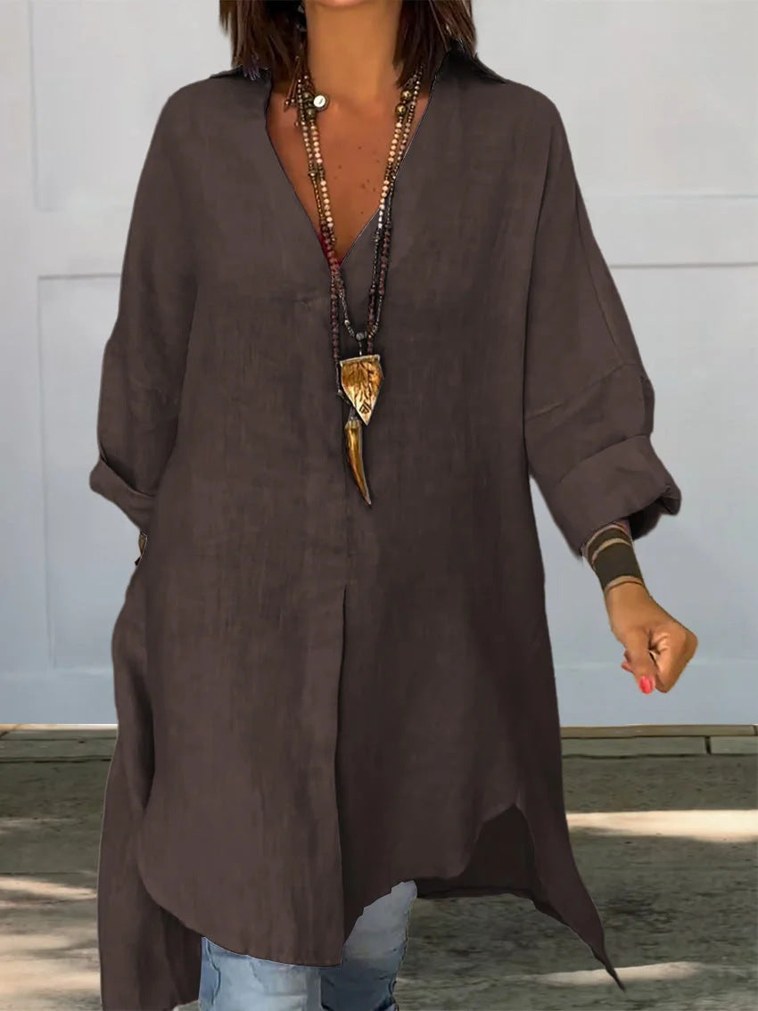 Damer linne tunika med asymmetrisk snitt och eleganta detaljer Eva Jonsson-Eva Jonsson