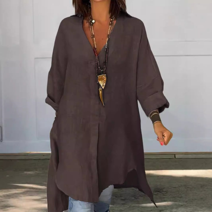 Damer linne tunika med asymmetrisk snitt och eleganta detaljer Mirla-Eva Jonsson