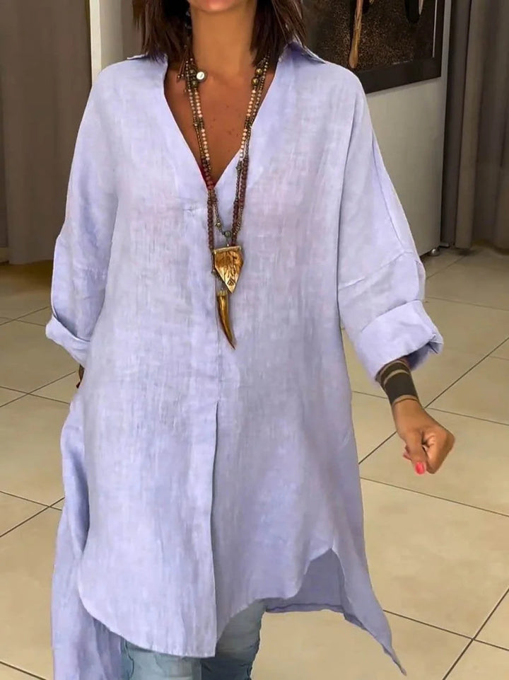 Damer linne tunika med asymmetrisk snitt och eleganta detaljer Mirla-Eva Jonsson