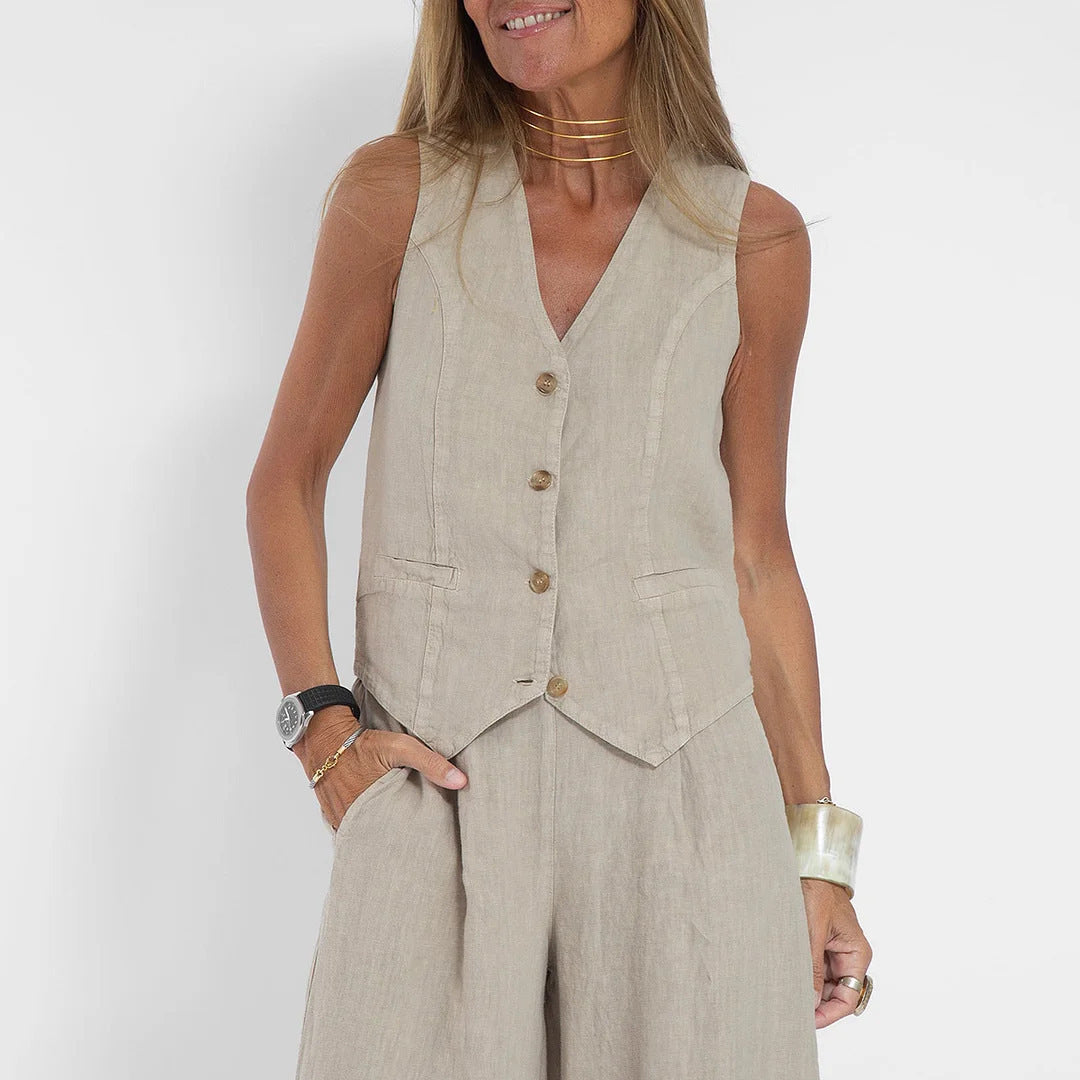 Damer linneväst i elegant design Mirla-Eva Jonsson