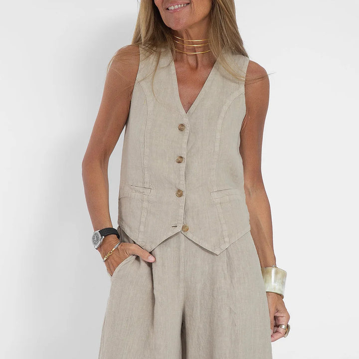 Damer linneväst i elegant design Mirla-Eva Jonsson