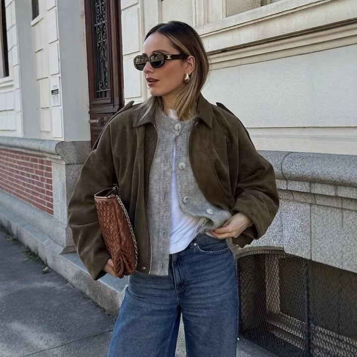 Damer lös cropped jacka i mockaimitation Eva Jonsson-Eva Jonsson