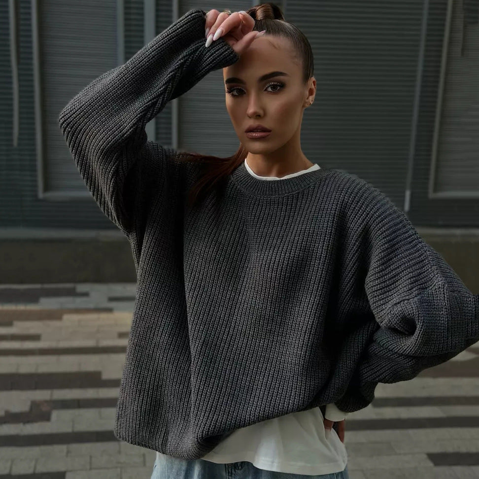 Damer lös oversized stickad tröja med avslappnad passform Mirla-Eva Jonsson