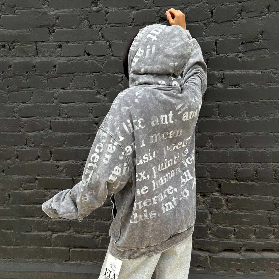 Damer lös passande hoodie med unik text och applikationer Mirla-Eva Jonsson