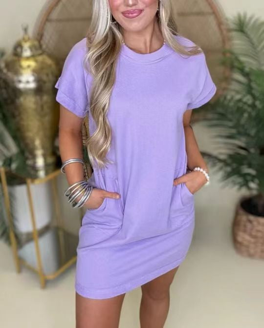 Damer lös passande kortärmad klänning med fickor Mirla-Eva Jonsson