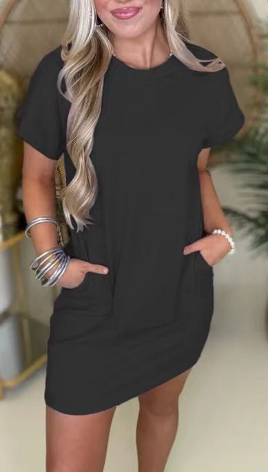 Damer lös passande kortärmad klänning med fickor Mirla-Eva Jonsson
