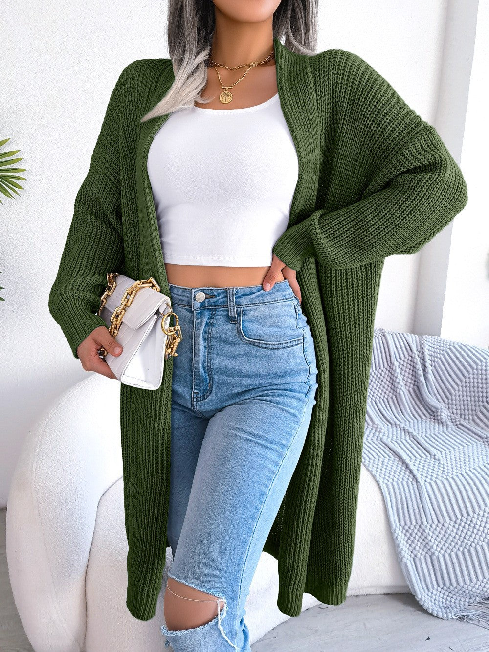 Damer lös stickad cardigan med elegant snitt Mirla-Eva Jonsson