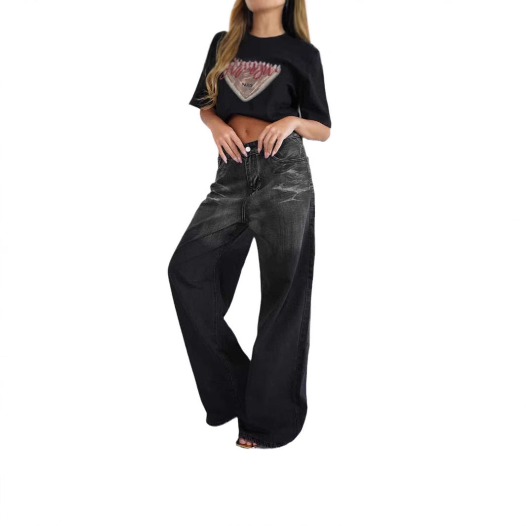 Damer löst High-Waist Jeans med trendig färgövergång och vid ben Mirla-Eva Jonsson